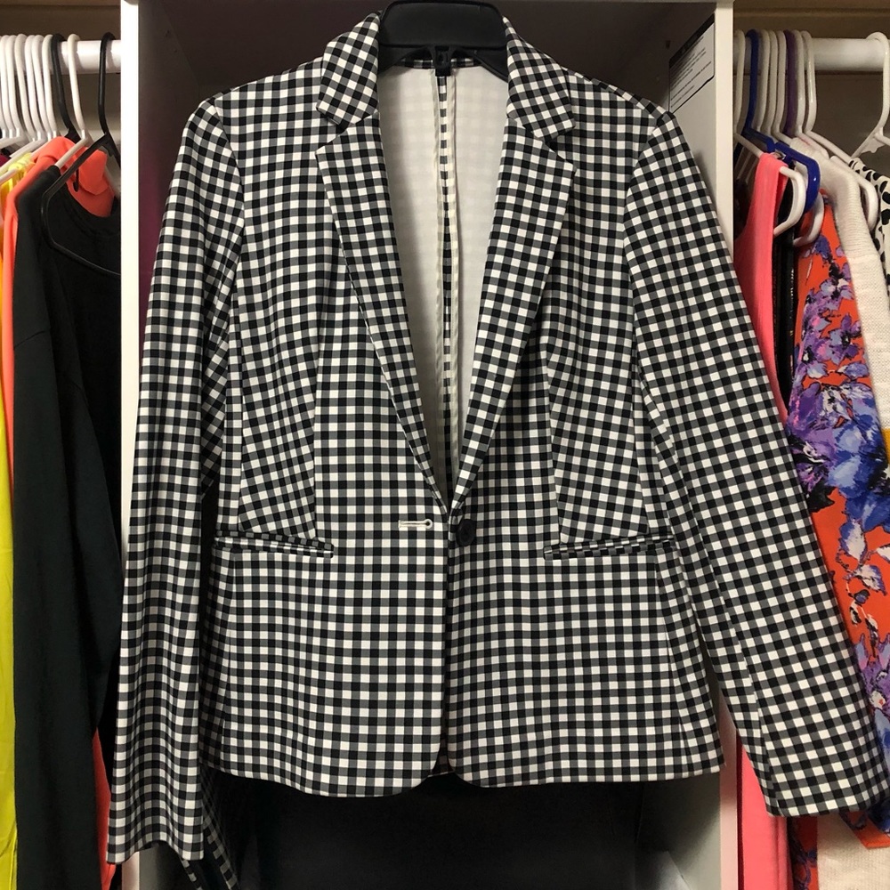 Express Gingham Notch Collar Button Blazer